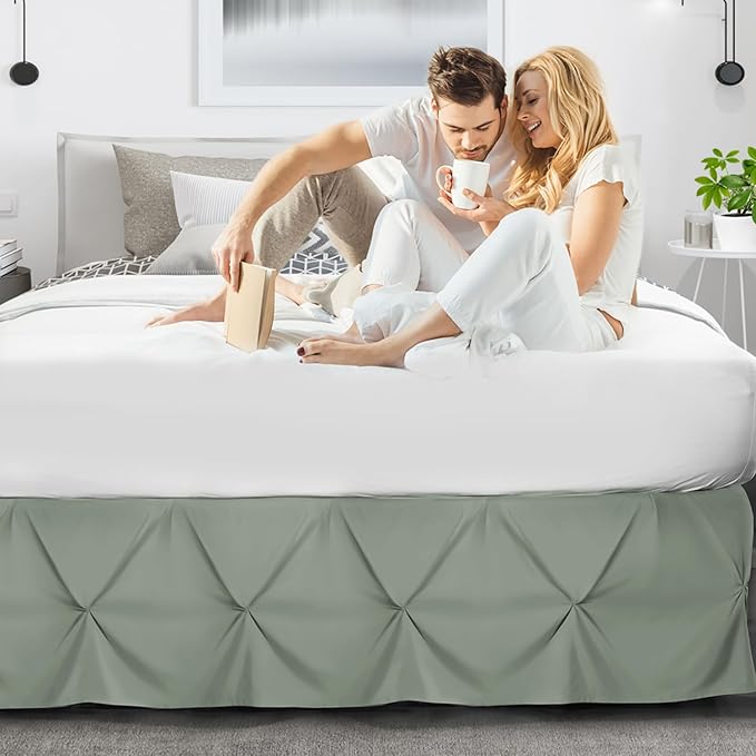 Nestl Sage Green Bed Skirt Twin Size, Pinch Pleat Twin Bed Skirt, 14" Inch Drop Twin Bedskirt, Hotel Quality Sage Green Bed Skirts, Premium Microfiber Bedskirt for Twin Bed, Sage Green Twin Bed Skirt