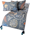 The HomeCentric Blue Linen Queen Size 74"x18" Decorative Bed Runner with Matching Pillow Cover, Quilted Peacock Willow