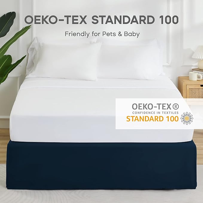 SONIVE Queen Bed Skirt,15" Drop Pleated Dust Ruffle,Classic Tailored Easy Fit Brushed Microfiber Skirts Hotel Quality Shrinkage & Fade Resistant Navy Blue