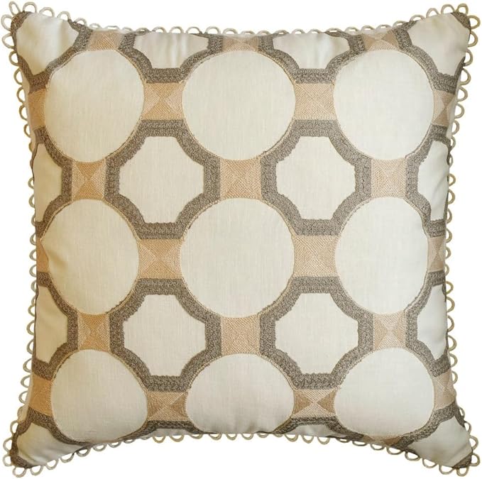 The HomeCentric King/Queen/Twin White, Beige & Grey Decorative Twin 53"x18" Bed Runner Without Pillow Cover, Embroidered, Bouclet & Lace Bed Scarf on Cotton Fabric - Threaded Geometry