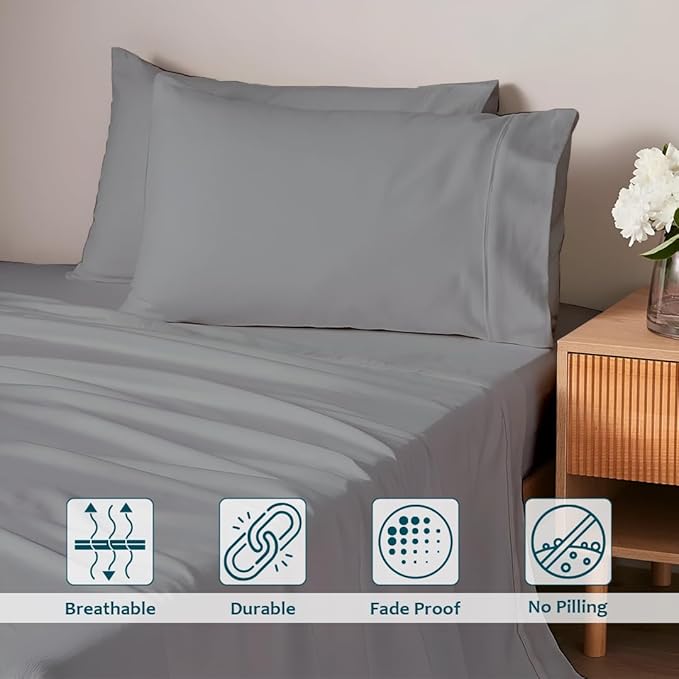 Twin Sheets Set - Luxury 338 Thread Count 100% Egyptian Cotton Sateen, Twin Sheet Set with All Around Elastic for a, Hotel Quality Bedding (Light Grey Solid)