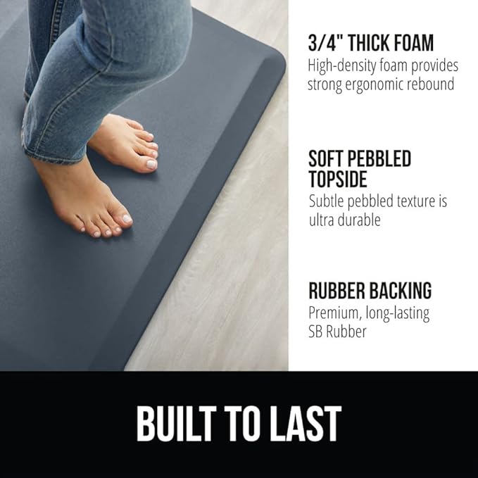 GORILLA GRIP Comfortable Cushioned Kitchen Mats for Floor, Waterproof and Stain Resistant Soft Top, 3/4 Inch Thick Ergonomic Standing Desk Anti Fatigue Mat, Foam Supports Ankles, Feet, 17x24, Charcoal