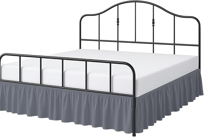 Cottington Lane Ruffled Bed Skirt Twin Size with Split Corner, Brushed Microfiber Hotel Quality Dark Grey Dust Ruffle, 18 Inch Drop Gathered Bedskirt, Soft and Stylish, Shrinkage and Fade Resistant