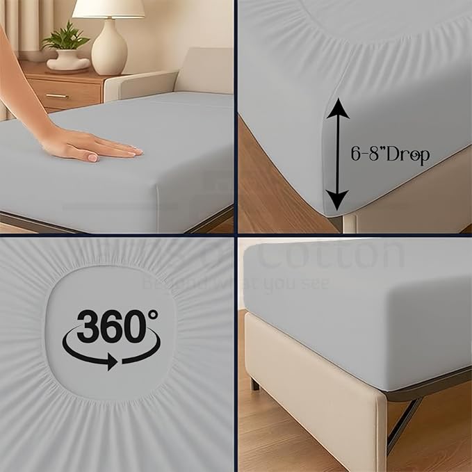Sleeper Sofa 4 Piece Bed Sheet Set Premium Quality 100% Cotton 500 Thread Count, Smooth & Super Soft Sateen Weave, Extra Soft Bed Sheets, Wrinkle Free, 4 Inch Deep Pocket (Twin, Silver)