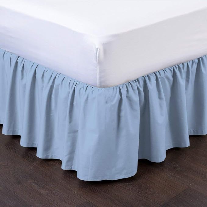 Bed Skirt - Ruffled Bed Skirt (Full, Light Blue) 12 Inch Drop Dust Ruffle with Platform, 100% Cotton 800 Thread Count Fabric - Dust Ruffle Bedskirt for Easy Fitting and Easy Care