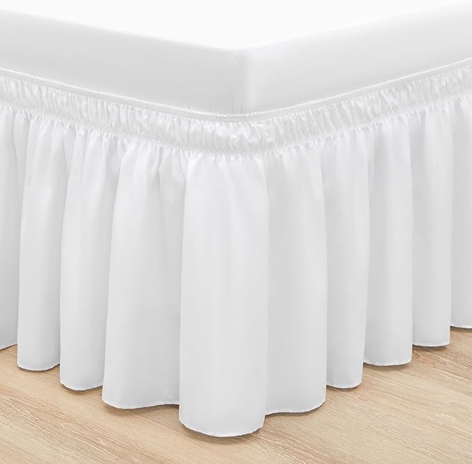 RIMELA White Bed Skirt King Size 15 Inch Drop, Elastic Bed Skirting for Bed Base and Frame, Bedding Dust Ruffle, Lightweight Wrap Around Adjustable Bedskirt, Cal King