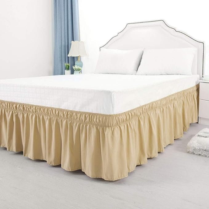 Taupe Wrap Around Bed Skirts with 16" Drop - Three Sides Fabric Adjustable Elastic Dust Ruffle Silky Soft -600 TC Stretchy Bed Skirt-RV King(72"X 80") Taupe