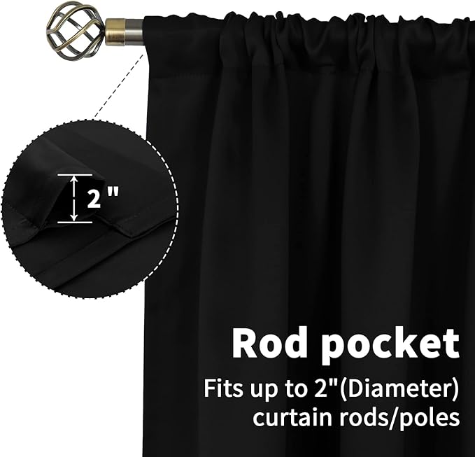 BGment Black Blackout Curtains 36 Inches Length for Kitchen Window - Short Drapes with Rod Pocket Thermal Insulated Privacy for Bedroom Bathroom Rv Cafe Window, 2 Panels, 42 x 36 Inch