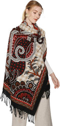 DANA XU 100% Merino Wool Pashmina Shawl for Women 96"x43", Oversized Cashmere Wrap with Tassels, Floral Travel Blanket Cape