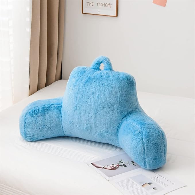 Holawakaka Reading Pillow for Sitting up in Bed Sofa Kids Teens, Backrest Pillow with Arms for Boys Girls Women Petites Pregnancy, Back Support Cushion for Couch Floor Nursery Playroom (Blue)