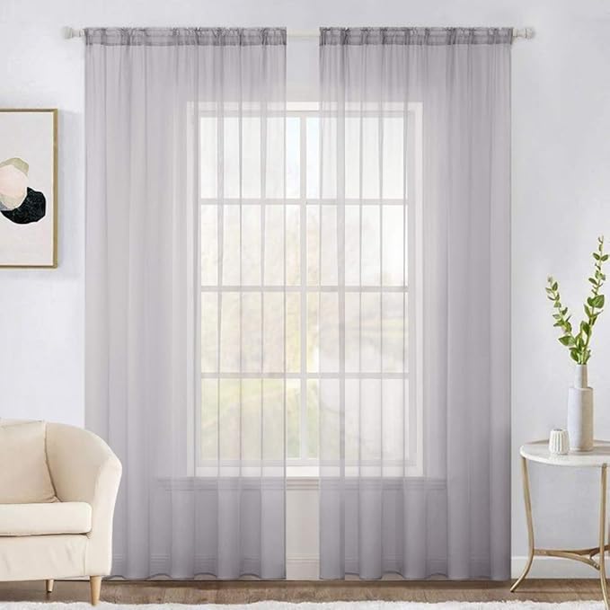 MIULEE 2 Panels Gray Solid Color Sheer Window Curtains Elegant Window Voile Panels/Drapes/Treatment for Bedroom Living Room (54X84 Inches)