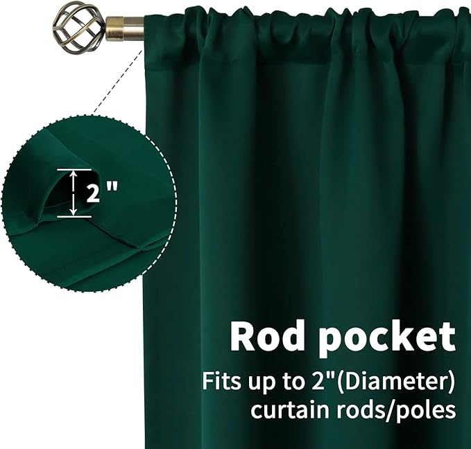 BGment Emerald Green Blackout Curtains 63 Inches Length for Bedroom - Pocket Thermal Insulated Room Darkening Drapes Christmas Decor for Dining Living Room, 52 x 63 Inch, 2 Panels