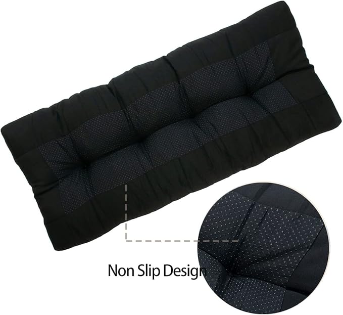 FUNHOME Outdoor Bench Cushion 42 x18 inch with Non-Slip Grips,Water Resistant Porch Swing Cushion,Bench Pillow Pads,Tufted Cushions for Patio Garden Furniture,42" Seat Cushions(Black)