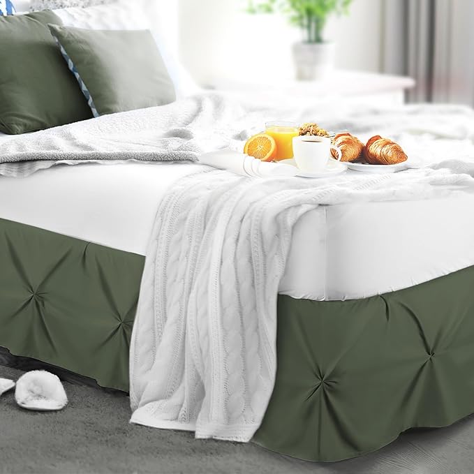 Nestl Olive Green Bed Skirt Full Size, Pinch Pleat Full Bed Skirt, 14" Inch Drop Full Bedskirt Hotel Quality Olive Green Bed Skirts Premium Microfiber Bedskirt for Full Bed, Olive Green Full Bed Skirt