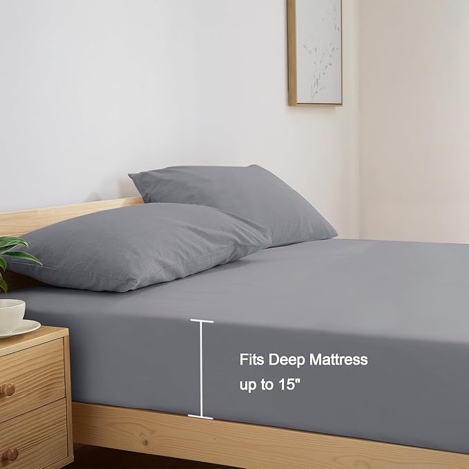 SPRINGSPIRIT Twin XL Sheet Sets, 4 Piece Bed Sheets Set Deep Pockets, Super Soft Twin XL Sheets, Breathable Bedding Sheets, Grey