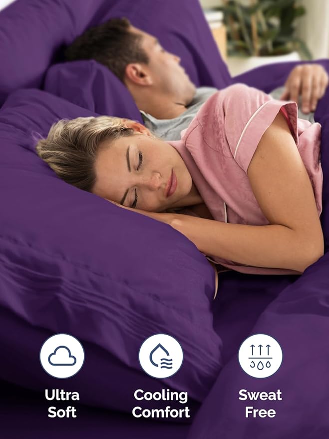 Extra Deep King Fitted Sheet - Hotel Luxury Single Fitted Sheet Only - Easily Fits 18 inch to 24 inch Mattress - Ultra Soft, Wrinkle Free w/Extra Deep Pockets - Easy-Care, Breathable & Comfy - Purple