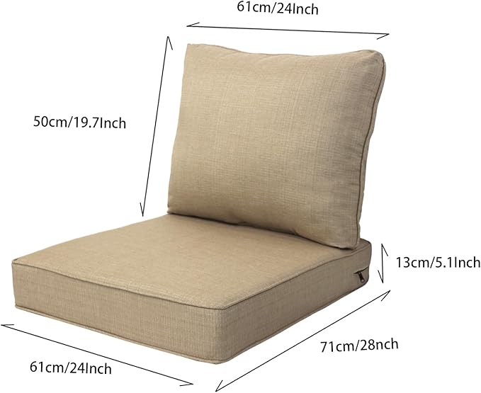 Goodgoods 24x28 inch Outdoor/Indoor Deep Seat Cushions Set of 2 Deep Seat Bottom Resilient Foam Filling Water Repellent Stain-Resistant UV Resistant Weather Resistant Patio Furniture Toffee