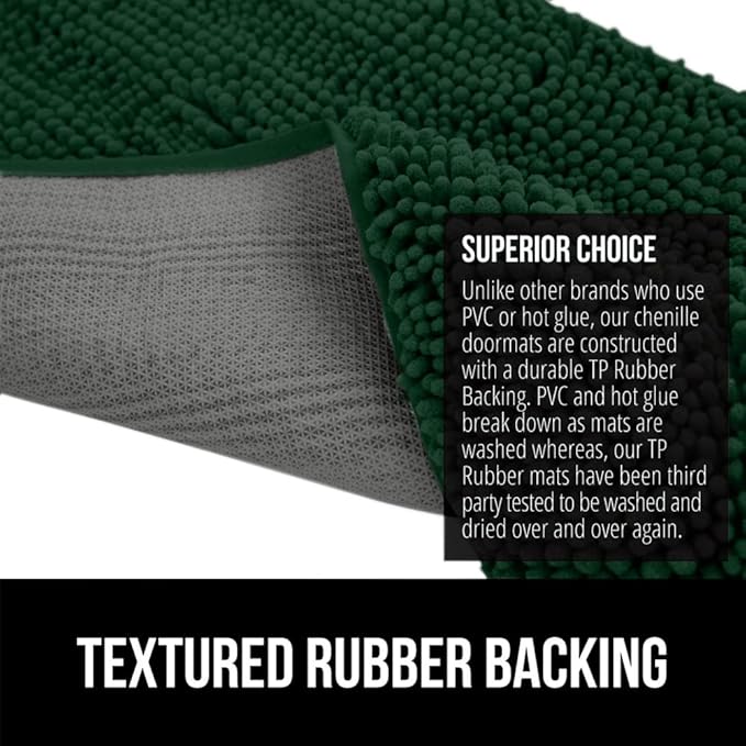 GORILLA GRIP SOAKSTOPPER Dog Door Mat, Machine Washable Rug Absorbent Doormat Captures Moisture Mud Dirt, Quick Dry Soft Chenille Entryway Rugs Indoor Entrance Mats for Dog Paws, 24x17 Deep Green