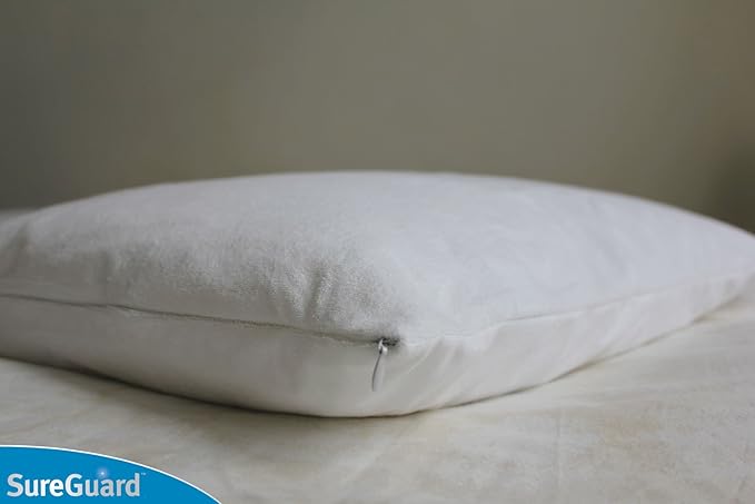 Set of 2 Travel Size SureGuard Pillow Protectors - 100% Waterproof, Bed Bug Proof, Hypoallergenic - Premium Zippered Cotton Terry Covers