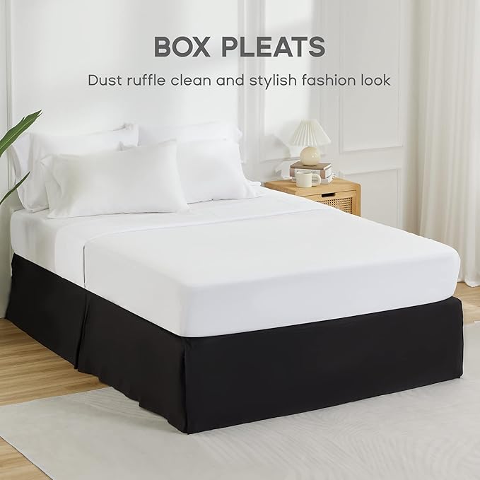 SONIVE Twin Bed Skirt,15" Drop Pleated Dust Ruffle,Classic Tailored Easy Fit Brushed Microfiber Skirts Hotel Quality Shrinkage & Fade Resistant Black