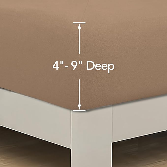 PureFit Stretchy Box Spring Cover Full - Elastic Fitted Box Spring Wrap Around 4 Sides, Wrinkle & Fading Resistant Fits Full Size Beds, Camel