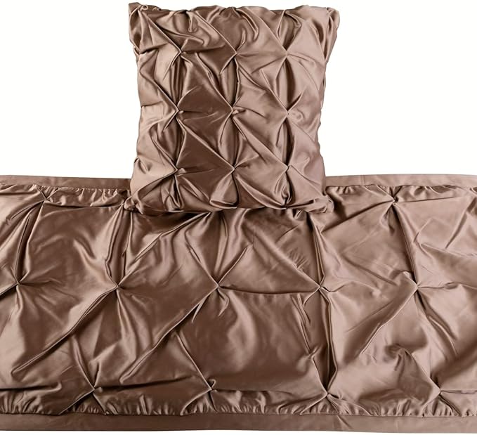 The HomeCentric Beige Bed Runner Without Pillow Cover, King Size 90"x18" Decorative Bed Runner, Beige Satin Bed Scarf in Pintucks - Satin Ballet Swirl
