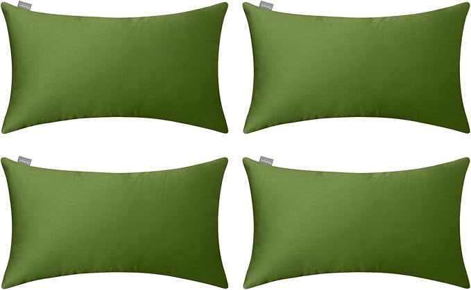 Thmyo 4-Pack 100% Cotton Lumbar Comfortable Solid Decorative Throw Pillow Case, Rectangle Cushion Cover Pillowcase Sublimation Blank Pillow Covers DIY Throw Pillowcase(12x20inch/30x50cm, Olive Green)