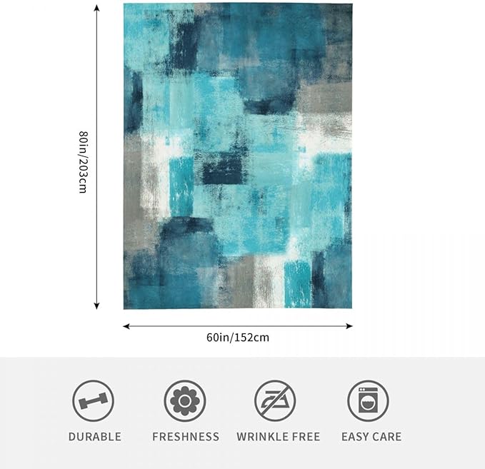 LOKMU Throw Blanket, Teal and Grey Abstract Art Ultra-Soft Cozy Flannel Blankets, Fuzzy Plush Lightweight Modern Blanket for Couch Sofa Bedding Home Decor, 80" L x 60" W