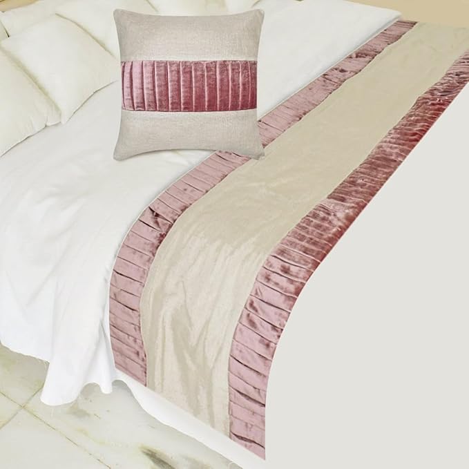 The HomeCentric King/Queen/Twin Purple Decorative Twin 53"x18" Bed Runner with One Pillow Cover, Patchwork, Pintucks Bed Scarf on Velvet Fabric - Layer by Layer