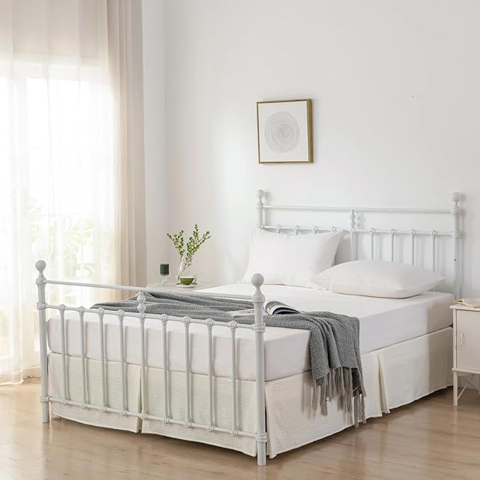 Full Bed Skirt - Bed Skirts 12 Inch Drop with Split Corners, Ivory Pleated Waffle Weave Bed Skirt, Tailored Dust Easy Fit, Machine Washable (12" Full)
