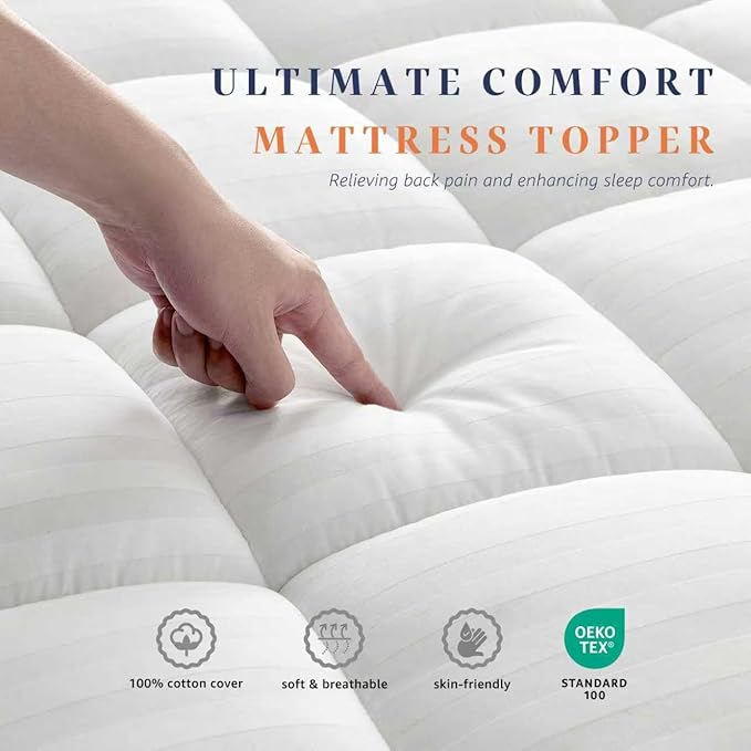 Thick Cotton Mattress Topper King Size for Back Pain Relief - Extra Thick Breathable Mattress Pad - Pillow Top Mattress Cover with 8-22" Unique Design Deep Pocket (78 x 80 Inches, White)