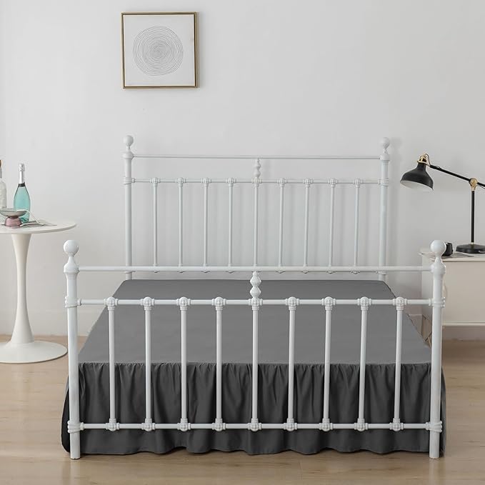 Bed Skirt Ruffled Bed Skirt with Split Corners, 18 Inch Drop Dust Ruffle Bed Skirt with Platform, Dark Grey,18" Full