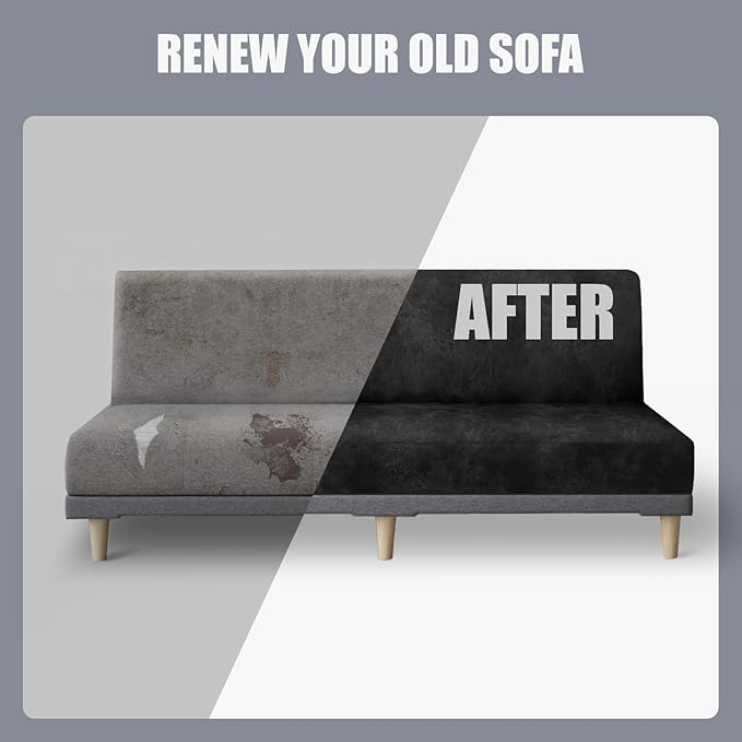 molasofa Leather Like Stretch Futon Slipcover Armless Futon Bed Sofa Cover Furniture Protector with Elastic Bottom, Soft and Washable Futon Cover for Sofa Bed Stay in Place（Larger，Dark Grey）