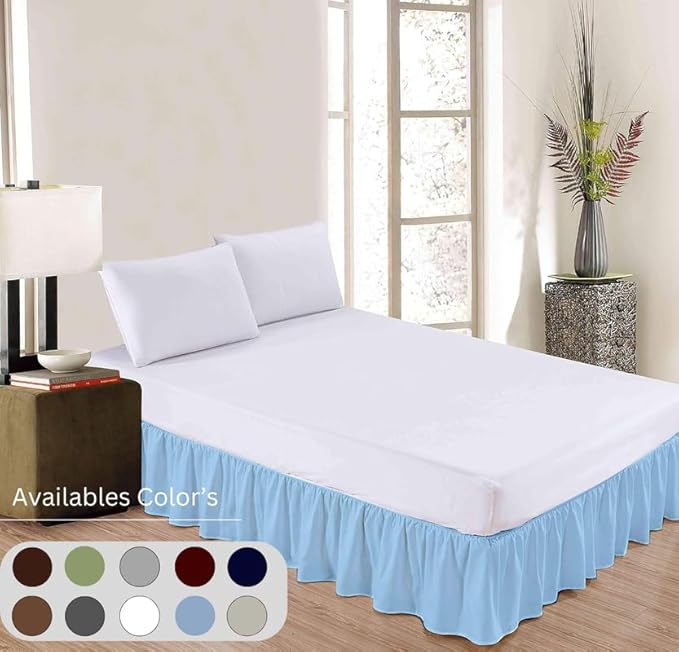 Ruffle Bed Skirt with Split Corners, Microfiber Dust Ruffled for a Perfectly Tailored Bedding Ensemble, Wrinkle and Fade Free, Easy Fit, Full Size 21 Inch Drop, Light Blue