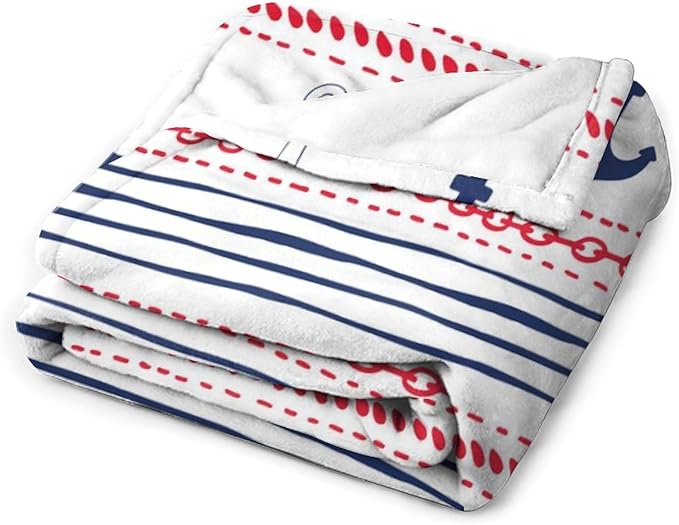 Anchor Blanket Vintage Navy Blue Red Stripe Nautical Anchor Abstract Art Printed Soft Cozy Lightweight Throw Blanket for Kids Girls Boys Women Bedroom Living Room Dorm Chair Sofa Travel 40x50in