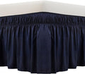 MEILA Wrap Around Bed Skirt Three Fabric Sides Elastic Dust Ruffled 18 Inch Tailored Drop,Easy to Install Fade Resistant-Navy Blue, Queen/King