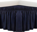 MEILA Wrap Around Bed Skirt Three Fabric Sides Elastic Dust Ruffled 18 Inch Tailored Drop,Easy to Install Fade Resistant-Navy Blue, Twin/Full