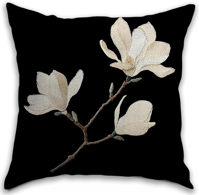 Vintage Floral Throw Pillow Covers, Vintage Flower Pattern Double Sided Cushion Cover, Indoor and Outdoor Home Art Decor Pillowcase for Sofa or Bedroom Decor 18x18inches (Black&White, 18x18inches)