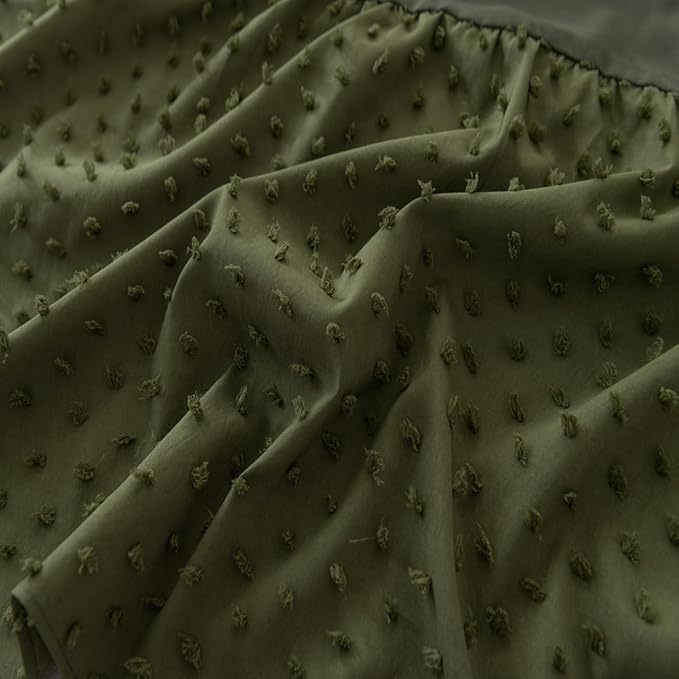 Tufted Dot Bed Skirt Full Size Ruffled Bed Skirt with Split Corners, 14 Inch Drop Dust Ruffle Bed Skirts with Platform, Olive Green