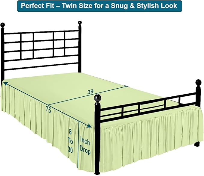 Shreem Linen Ruffled Bed Skirt with Split Corners, Gathered Style, 100% Microfiber, 16-Inch Drop, Dust Ruffle Bedskirt with Platform, Twin, Sage