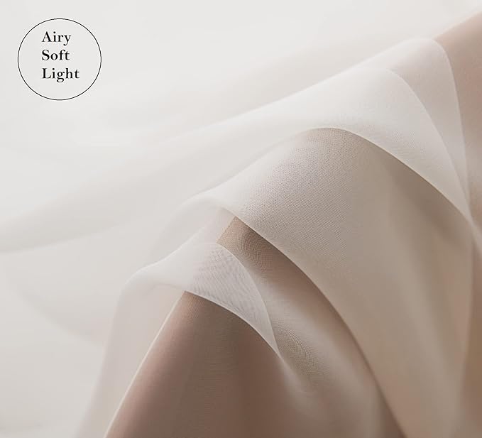 PI Sheer Voile Curtains Ring Top Panels,Light Filtering Window Curtain for Office/Backdrop 2 Panels (W52 X L95, Beige)