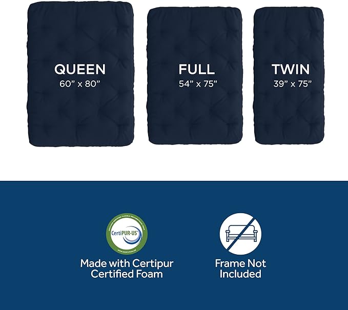 Royal Sleep Products by The Futon Factory 6 inch Foam Futon Mattress - Solid Royal Blue Cover - Full Size - CertiPUR Certified Foams - Made in USA - (Frame not Included)