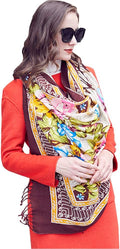 DANA XU 100% Merino Wool Pashmina Shawl for Women 96"x43", Oversized Cashmere Wrap with Tassels, Floral Travel Blanket Cape