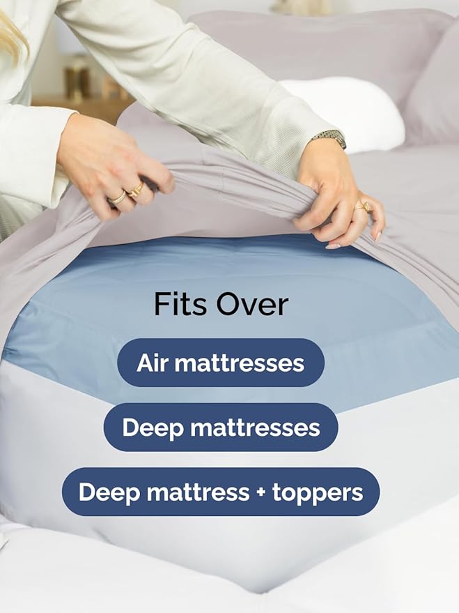 Extra Deep Cal King Fitted Sheet - Hotel Luxury Single Fitted Sheet Only - Easily Fits 18 inch to 24 inch Mattress - Ultra Soft, Wrinkle Free with Extra Deep Pockets - Breathable & Comfy - Light Grey