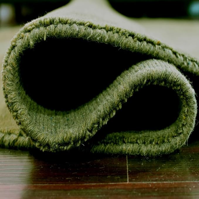 Hand Knotted Loom Wool ECO-Friendly Area Rugs - 8'x8', Round, Green Color, Solid Plain Design, High Pile Thick Handmade Anti Skid Area Rugs for Living Room, Bed Room (L00111)