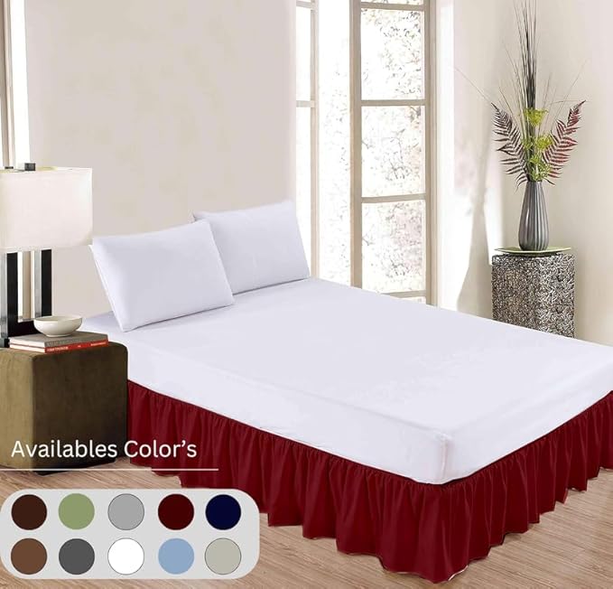 Ruffle Bed Skirt with Split Corners, Microfiber Dust Ruffled for a Perfectly Tailored Bedding Ensemble, Wrinkle and Fade Free, Easy Fit, Full Size 18 Inch Drop, Burgundy