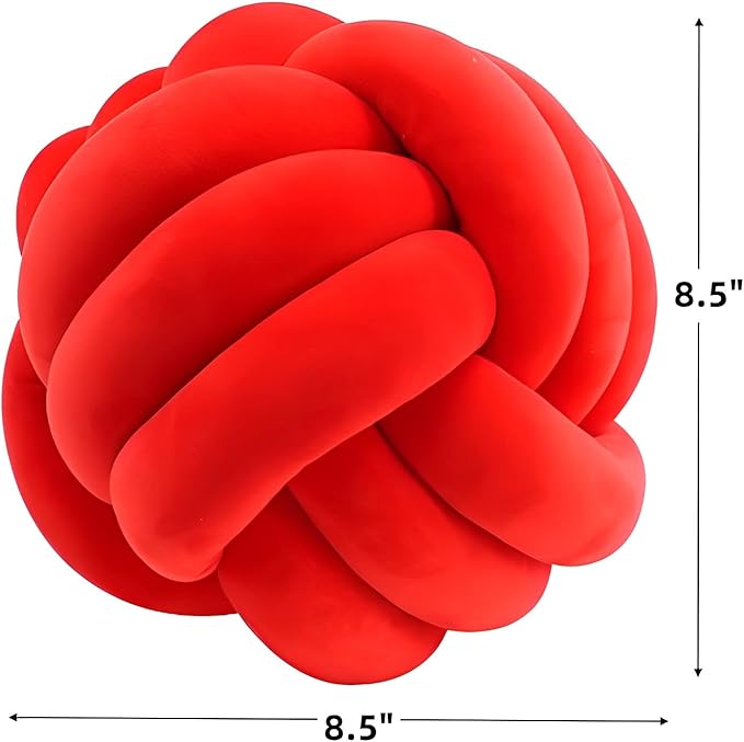 Knot Ball Pillows, Round Throw Pillow Cushion Home Decoration Soft Plush Pillow, Throw Knotted Ball Pillow Handmade Children Room Decoration Round Plush Toy Pillow (Red,8.5"/22cm)