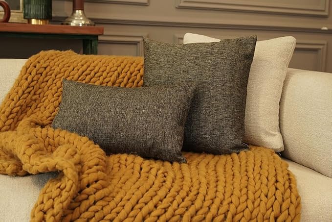 Haven & Glow Decorative Throw Pillow Cover – Square Cushion Case with Zipper | Modern Sofa, Couch & Bed Accent Pillow Covers for Living Room, Bedroom & Home Decor | 18 x 18 inches – Silver Brown – 2Pc