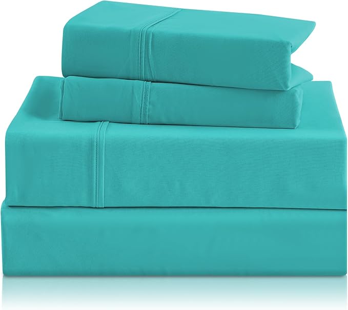 Silky Soft Twin XL Sheet Set - Luxury 3 Piece Breathable Cooling Microfiber Sheets, 16" Deep Pocket Easy Care Wrinkle Free Bedding Sheet and Pillowcase Set, Turquoise