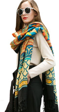 DANA XU 100% Merino Wool Extra Large Pashmina Blanket Travel Scarf Cashmere Wrap for Women Fall Winter Oversize Shawl Floral